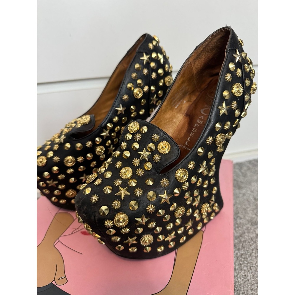 Jeffrey Campbell Studded Platform Heels Black Gold Size 7 - Picture 2 of 12